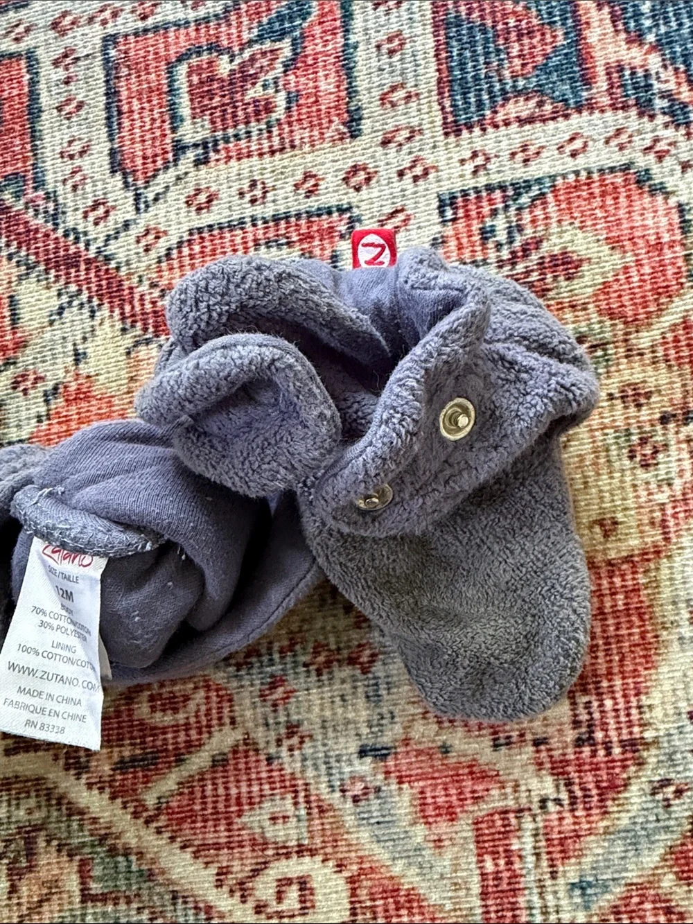 Zutano Soft Blue Grey Plush Baby Booties
